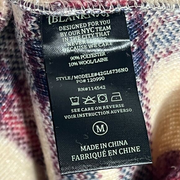 Blank NYC Jacket WMNS M Cream Wool Blend Oversized Burgundy Plaid Trench Teddy - Picture 6 of 12